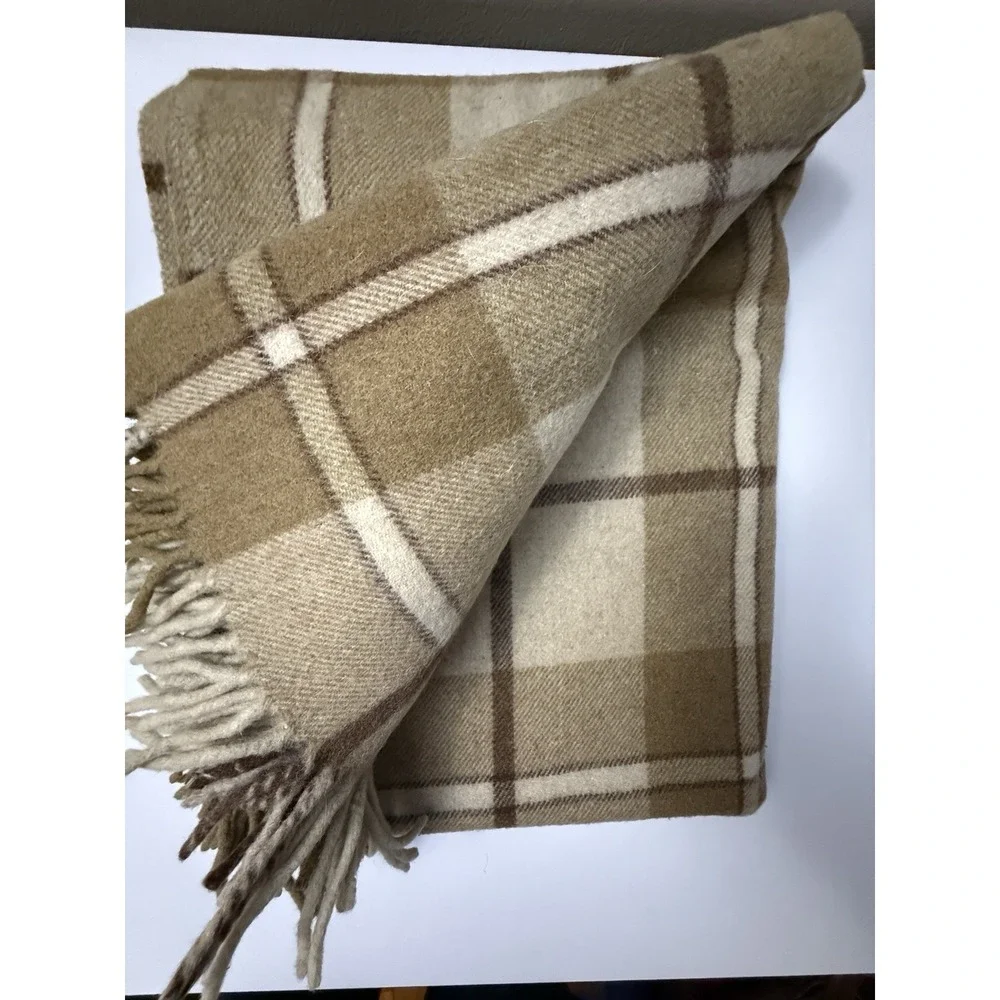 Lauren Ralph Lauren Vintage Wool Blanket Brown Plaid Fringe Camp Cabin 51